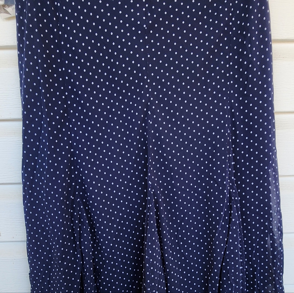 NWT! Y2K Jaclyn Smith Navy Polka Dot Flowy Summer Midi Skirt! Beautuful - Picture 8 of 16